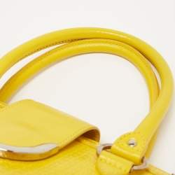 Pre Owned Aigner Yellow Woven Embossed Leather Flap Frame Satchel