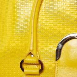 Pre Owned Aigner Yellow Woven Embossed Leather Flap Frame Satchel