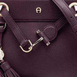 Pre Owned Aigner Plum Leather Cavallina Tote