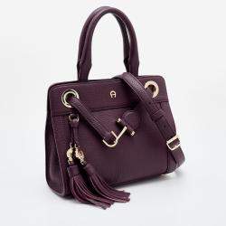 Pre Owned Aigner Plum Leather Cavallina Tote