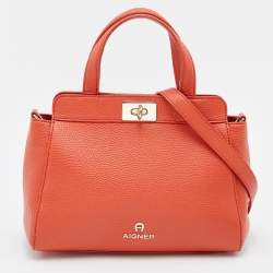 Pre Owned Aigner Orange Leather Satchel
