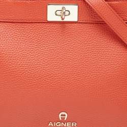 Pre Owned Aigner Orange Leather Satchel