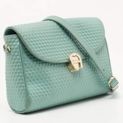 Pre Owned Aigner Mint Green Embossed Leather Genoveva Crossbody Bag