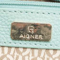 Pre Owned Aigner Mint Green Embossed Leather Genoveva Crossbody Bag