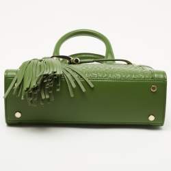 Pre Owned Aigner Green Logo Embossed Leather Cavallina Tote