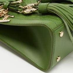 Pre Owned Aigner Green Logo Embossed Leather Cavallina Tote