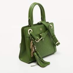 Pre Owned Aigner Green Logo Embossed Leather Cavallina Tote