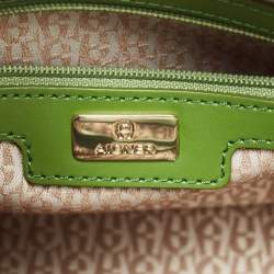 Pre Owned Aigner Green Logo Embossed Leather Cavallina Tote