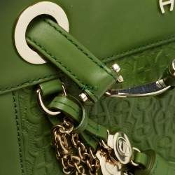 Pre Owned Aigner Green Logo Embossed Leather Cavallina Tote