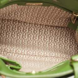 Pre Owned Aigner Green Logo Embossed Leather Cavallina Tote