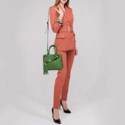 Pre Owned Aigner Green Logo Embossed Leather Cavallina Tote