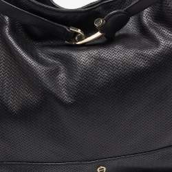 Pre Owned Aigner Black Leather Cavallina Hobo