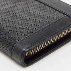 Aigner Black Woven Leather Cavallina Zip Around Continental Wallet