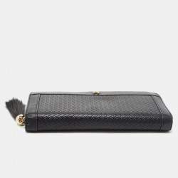 Aigner Black Woven Leather Cavallina Zip Around Continental Wallet