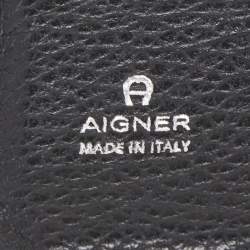 Pre Owned Aigner Black Grained Leather Logo Bifold Flap Wallet
