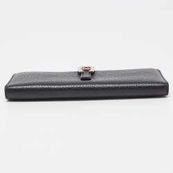 Pre Owned Aigner Black Grained Leather Logo Bifold Flap Wallet