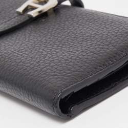 Pre Owned Aigner Black Grained Leather Logo Bifold Flap Wallet