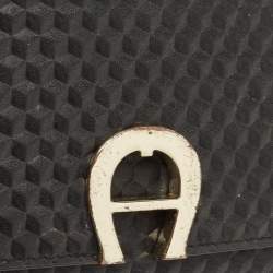 Pre Owned Aigner Black Leather Trifold Wallet