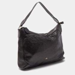 Aigner Black Embossed Leather Zip Hobo
