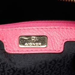 Aigner Black Embossed Leather Zip Hobo