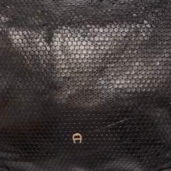 Aigner Black Embossed Leather Zip Hobo