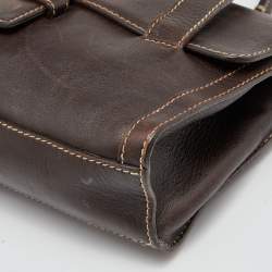 Pre Owned Aigner Brown Leather Flap Satchel