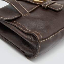Pre Owned Aigner Brown Leather Flap Satchel
