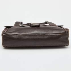 Pre Owned Aigner Brown Leather Flap Satchel