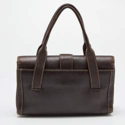 Pre Owned Aigner Brown Leather Flap Satchel