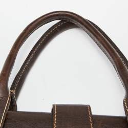 Pre Owned Aigner Brown Leather Flap Satchel