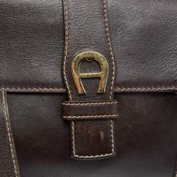 Pre Owned Aigner Brown Leather Flap Satchel