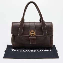 Pre Owned Aigner Brown Leather Flap Satchel