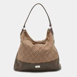 Aigner Beige/Brown Monogram Canvas and Leather Side Zip Hobo