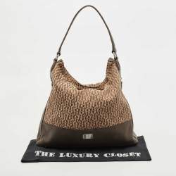 Aigner Beige/Brown Monogram Canvas and Leather Side Zip Hobo