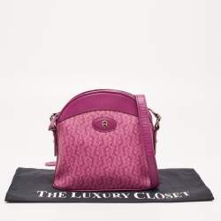 Aigner Magenta Monogram Coated Canvas and Leather Dome Crossbody Bag