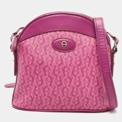 Aigner Magenta Monogram Coated Canvas and Leather Dome Crossbody Bag