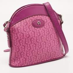 Aigner Magenta Monogram Coated Canvas and Leather Dome Crossbody Bag