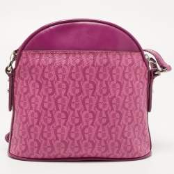 Aigner Magenta Monogram Coated Canvas and Leather Dome Crossbody Bag