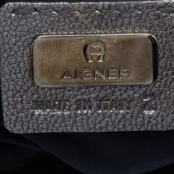 Pre Owned Aigner Grey Studded Suede and Leather Hobo