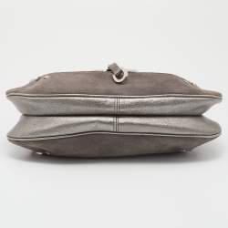 Pre Owned Aigner Grey Studded Suede and Leather Hobo