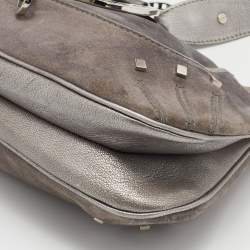 Pre Owned Aigner Grey Studded Suede and Leather Hobo