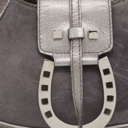 Pre Owned Aigner Grey Studded Suede and Leather Hobo