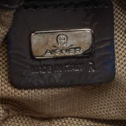 Pre Owned Aigner Metallic Grey Shimmering Patent and Leather Baguette Bag