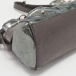 Pre Owned Aigner Metallic Grey Shimmering Patent and Leather Baguette Bag