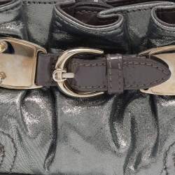 Pre Owned Aigner Metallic Grey Shimmering Patent and Leather Baguette Bag