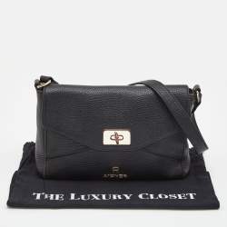 Pre Owned Aigner Black Grained Leather Turnlock Flap Crossbody Bag