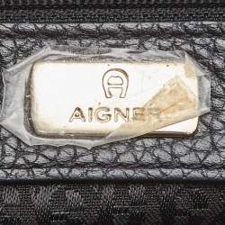 Pre Owned Aigner Black Grained Leather Turnlock Flap Crossbody Bag
