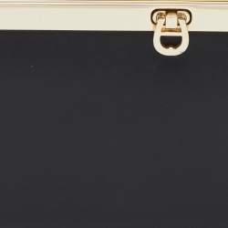 Pre Owned Aigner Black Leather Metal Frame Continental Wallet