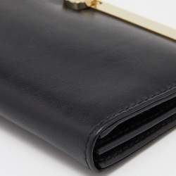 Pre Owned Aigner Black Leather Metal Frame Continental Wallet