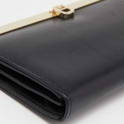 Pre Owned Aigner Black Leather Metal Frame Continental Wallet